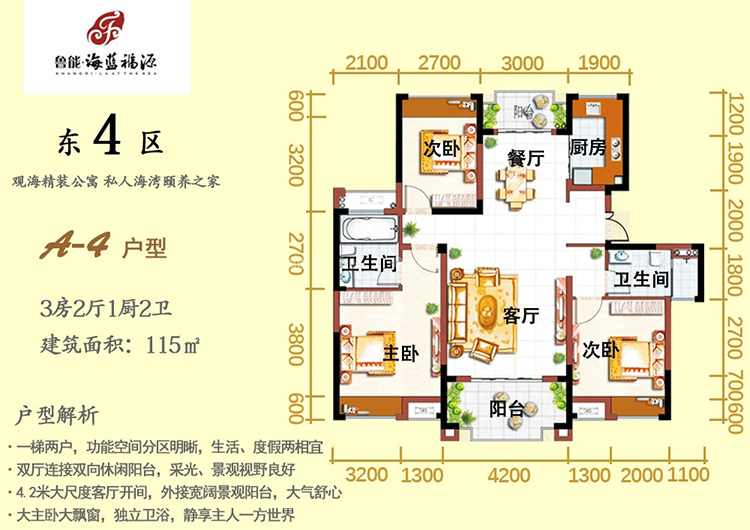 魯能海藍福源3室2廳 (建筑面積：115.00㎡)